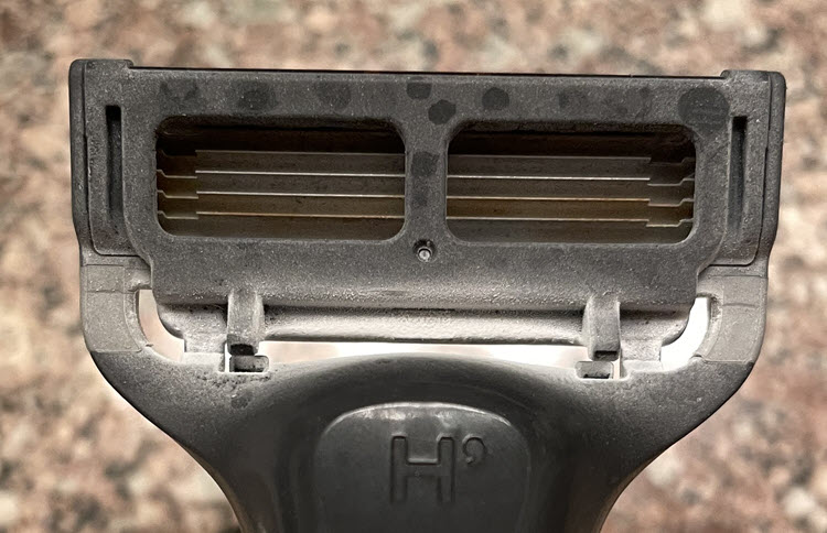 Rear of Harry's razor cartridge after twelve shaves.